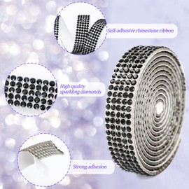 Zuihug 0.4 in Sparkling Rhinestone Ribbon for Crafts - Self Adhesive Crystal Strips, Rhinestone Stickers, Glitter Tape - Versatile Rhinestone Trim for DIY Projects and Decorations (1 Yard, Black)