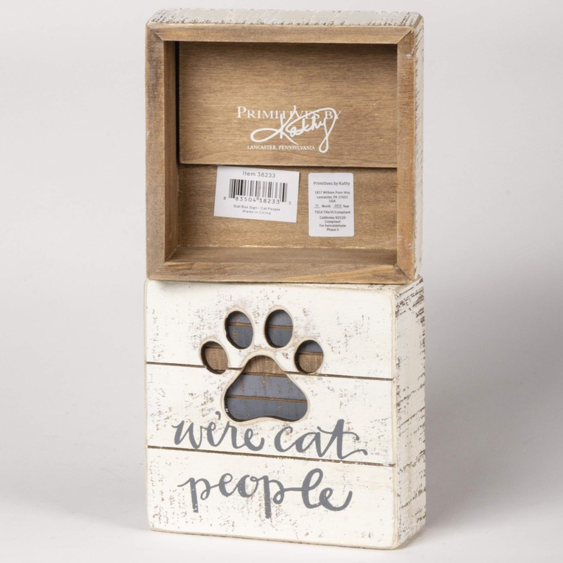 Primitives by Kathy Hand-Lettered Slat Box Sign We're Cat People