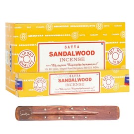 Satya Nag Champa Sandalwood Incense Sticks | x12 pack | with SAMASIA incense sticks holder | Used for Aromatherapy, Spa, Yoga, Weddings, Meditation, Healing, Positivity and Relaxation