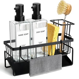 GMISUN Kitchen Soap Dispenser Set, 12 fl oz / 350 ml Dish Soap Dispenser with Sponge Holder, Customized Clear Glass Dish soap Dispenser for Kitchen, Modern Hand and Dish Soap Dispenser Set Removable