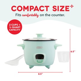 DASH Mini Rice Cooker Steamer with Removable Nonstick Pot, Keep Warm Function & Recipe Guide, .5 Quart, for Soups, Stews, Grains & Oatmeal - Aqua
