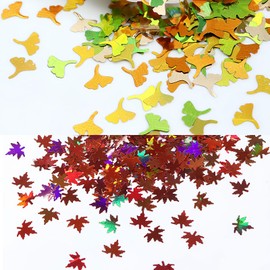 Fall Nail Art Glitter Ginkgo Maple Leaf Nail Sequins Flakes, 3D Holographic Colorful Autumn Leaves Nail Stickers Decals Thanksgiving Nail Decorations Supplies Nail Charms for Women Girls 12 Box