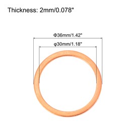 QUARKZMAN Pack of 6 Flat Copper Seals, 30 x 36 x 2 mm Copper Flat Metric Sealing Ring Seals for Hydraulic Fittings Screw Bolt Nut Electronic Repair
