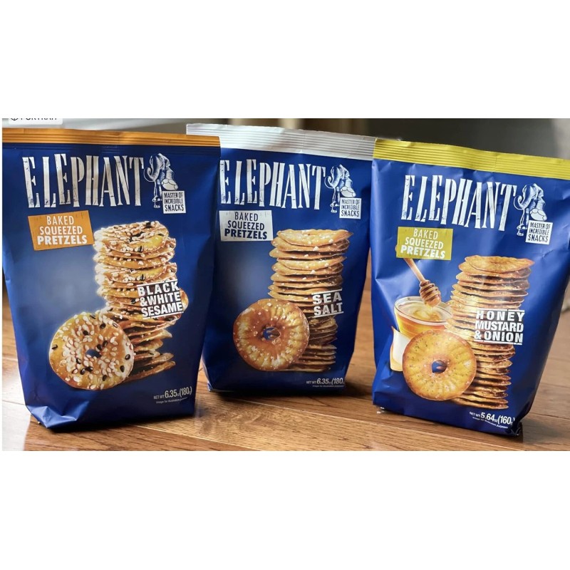 Zone Distribution Inc Elephant Baked Squeezed Flat Pretzels, Sea Salt