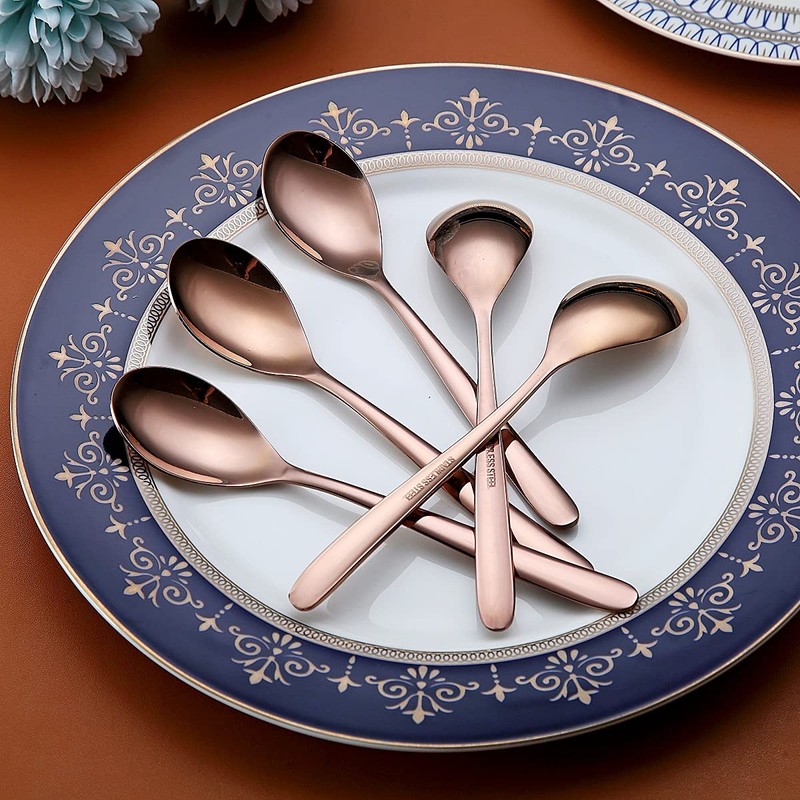 Copper Teaspoons, 6 Piece Spoons Silverware, Stainless Steel Small Spoons,