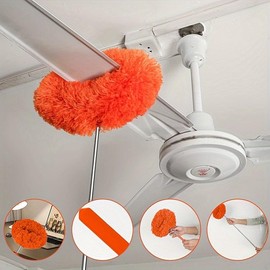 Ceiling Fan & Household Dust Buster: Washable Microfiber Duster, Ideal for Summer and Fall Cleaning – Decoration-worthy Housekeeping Essential with Extension Pole:_Orange_1-Pack