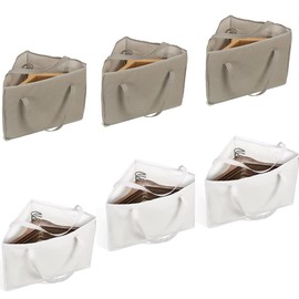6 PCS Clothes Hanger Organizer Holder for Space Saving, Hanger Triangle Storage Bag with Handles for Closet Tidier Laundry Rooms Wardrobe Drying Rack (3grey+3white)