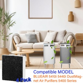 4 Pack 5400 Replacement Filter for BLUEAIR DustMagnet 5410i 5440i Air Purifier 5400 Series ComboFilter, 3-in-1, H13 True HEPA with High efficiency Activated Carbon