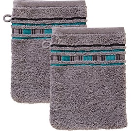 Erwin Müller Set of 2 Terry Towelling Wash Mitt Grey/Turquoise Size 16 x 21 cm