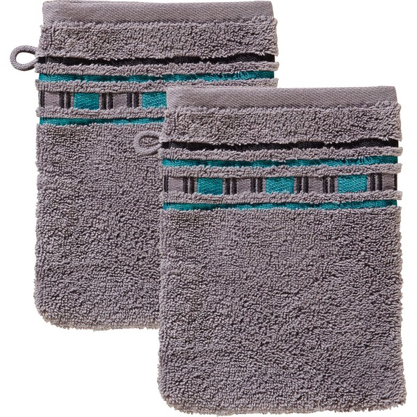 Erwin Müller Set of 2 Terry Towelling Wash Mitt Grey/Turquoise