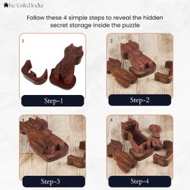 THE Unltd India Wooden Game Puzzle Box, Handmade 3D Brain Teaser Stacking Game Made Wood and Polished, Cat Shaped Mystery Box Toy for vacation, Home Decor (Brown)