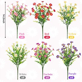 Ouddy Decor 24 Bundles Artificial Silk Flowers for Outdoors, Fake Plants Faux Greenery for Indoor Outside Garden Porch Window Hanging Planter Office Table Home Decor, Mixed Color