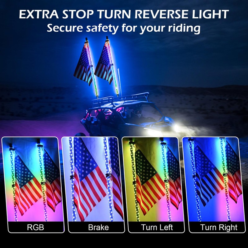 LMYYGOO 2PCS 3FT RGB LED Whip Light with Spring Base