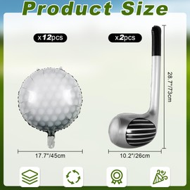 Haoguo 14Pcs Golf Balloons Golf Birthday Party Decorations Include 12 Pcs Golf Ball Balloons 2 Pcs Golf Club Balloons for Golf Party Sports Theme Party Supplies ﻿