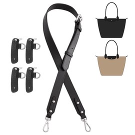 Upgraded Purse Strap Replacement Compatible with Longchamp Small Bags, Anti-Slip Leather Bag Straps Conversion Kit, 4 Buckles Handbags Crossbody Shoulder Strap 34-48'' Adjustable for Women(Black)