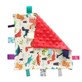 Eyand NO Crinkle Sound Comfort Tag Blanket, Mini Baby Blanket Dinosaurs Tag Red Textured Underside