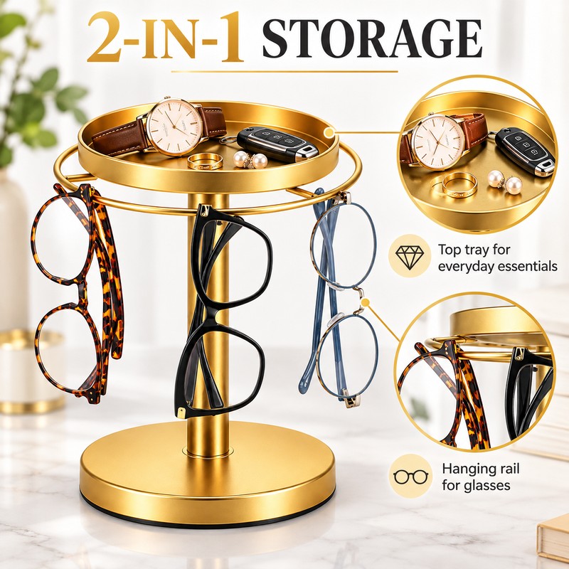 360° Rotating Eyeglass Stand for Organization – Space-Saving Stackable Glasses