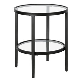 Henn&Hart 20" Wide Round Side Table with Glass Shelf in Blackened Bronze, Table for Living Room, Bedroom