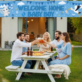 Welcome Home Baby Boy Yard Banner Decorations, Blue Elephant It's a Boy Baby Shower Banner Decorations for Boys Gender Reveal Party Supplies for Garden Yard Lawn 98.4 x 17.7 inch