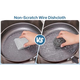 Steel Wool Dishwashing Rag Dish Scrubber for Wet and Dry Cleaning Cloths,Kitchen Scrubber Multifunctional Non-Scratch Wire Dishcloth (10)