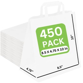 JET PAPER BAGS - 8.5”x4.75”x10” Inch [450 Pcs] Medium Gift Bags with Handles Bulk Prime Kraft Bags for Gifts, Grocery, Goody, Retail, Party, Weddings - Kraft Paper Gift Bags (White 450 PCS Count)