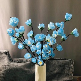 Sezrgiu 2 Pack LED Rose Flower Fairy Lights Lighted Twig Branch Vase Decorative Artificial Rose Flower Bouquet Battery Powered 30 inches for Home Christmas Party Outdoor Indoor Decor (Blue)