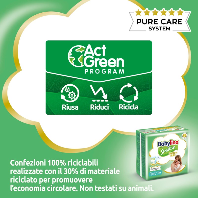 Babylino Sensitive Baby Nappies Size 1 Newborn (2-5kg) 26 Pack