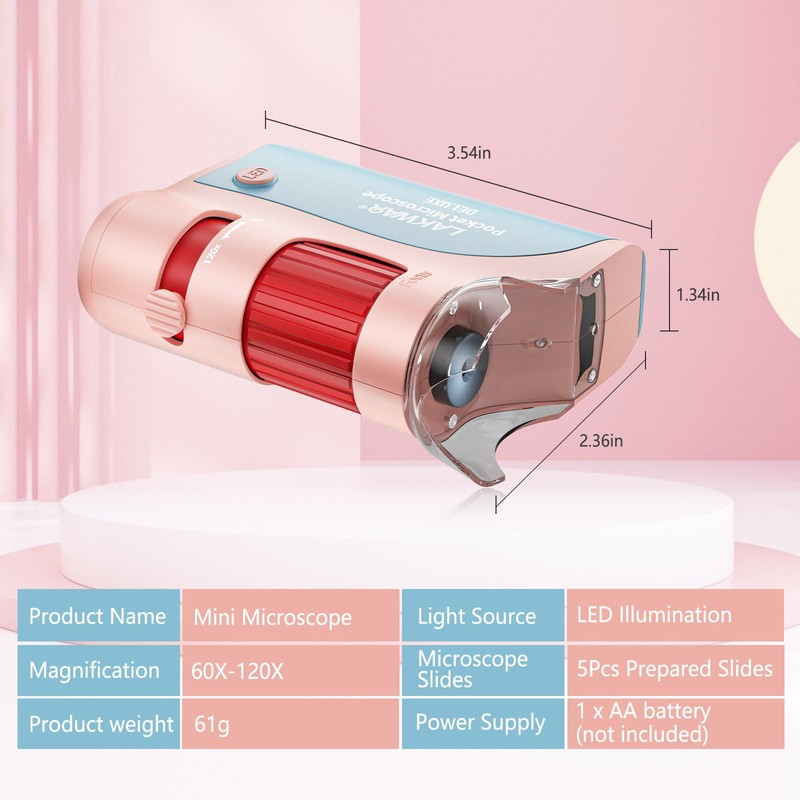60x-120x Mini Pocket Microscope for Kids Adults, Portable Handheld Microscope