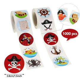 Outus 1000 Pieces Pirate Stickers Fun Pirate Themed Stickers Assorted Pirate Roll Stickers Pirate Wall Decals Pirate Birthday Party Favor Stickers for Girls Boys