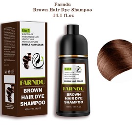 FARNDU Hair Dye 3-in-1 Shampoo Haircare, Cover Gray Hairs, 10 Mins Hair Coloring, Plant Extracts, Long Lasting, Mild, Moisture (400 mL):_Farndu-Brown Hair Dye Shampoo- 14.1 fl.oz