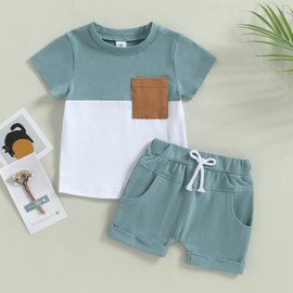 Himllauen Baby Boys Clothing Summer Kids Outfits Patchwork T-Shirt + Shorts Two Piece Baby Clothing, B Blue+White