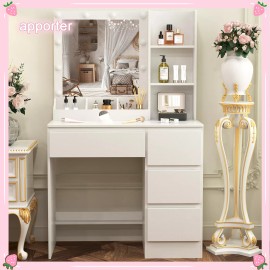 Yamissi White Makeup Vanity Desk Set with 10 LED Lighted and 4 Drawers Dressing Table US