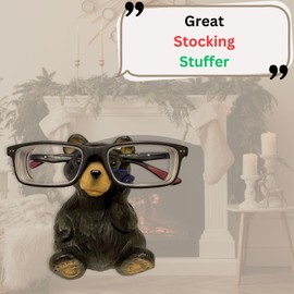 AMAJY Whimsical Sitting Wood Cut Look Hand-Carved Resin Bear Figurine Sculpture Eye glasses Holder Stand Business Card Eyeglasses Keeper Cabin Lodge Rustic Style Decoration