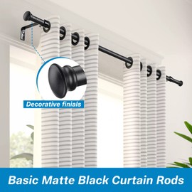 Curtain Rods for Windows 66 to 120 Inch, Small Matte Black Curtain Rods with Brackets, Splicing Adjustable 5/8 Inch Decorative Curtain Rod Set
