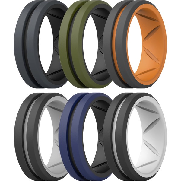 ThunderFit Anillos de boda de silicona para hombre, línea media