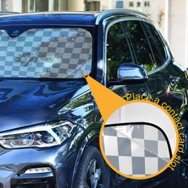 Blue White Checkered Windshield Sunshade for Car SUV Truck Front Window Sun Shade Visor Protector Blocks UV Rays Reflect Heat, 55" x 27.6"