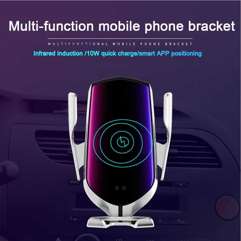 R1 10W Automatic Clamping Car Wireless Charger Silver(For IOS Interface