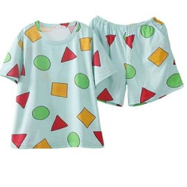 fyetemon Crayon Shin-chan Pajamas, Short Sleeve, Short Pants, Top and Bottom Set, 2-Piece Set, Women's, Men's, Round Neck, Sweat Absorbent, Breathable, Skin-friendly, Room Wear, Hospitalization, Cute,