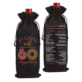 60th Birthday Gifts for Women Men Wine Bag, 60 Year Old Birthday Gifts for Women Men Wine Bottle Bag, Happy Anniversary 60th Birthday Party Decorations for Woman Men Born in 1965 Wine Bags - 2025