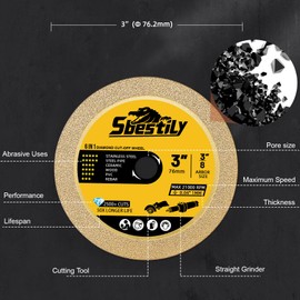 Sbestily 3 Pack Cut Off Wheel 3 Inch Cutting Wheels 3" x 1/24" x 3/8" for Metal & Stainless Steel, 3" Angle Grinder Cutting Wheel, Cutting Discs for Die Grinder