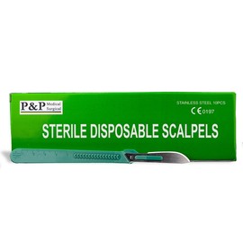 Disposable Scalpels Sterile Surgical Blade Size 22 Stainless Steel with Plastic Handle & Metric Line Individually Foil Wrapped by P&P Medical Surgical Box of 10 (1)