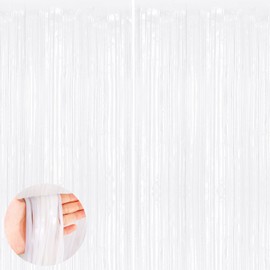 White 2 Pack Metallic Tinsel Foil Fringe Curtains, 3.3x8.3 Feet White Streamers for Party, Door Streamers Party Decorations, Party Streamers for Birthday Christmas Party Decorations