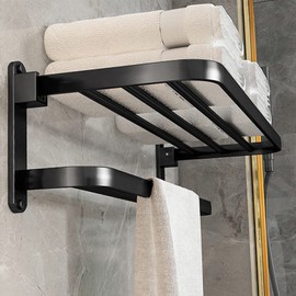 BOZWELL Bathroom Lavatory Towel Rack with Two Towel Bars,24-Inch Towel Holder with Shelf BZ205-A (Matte Black)