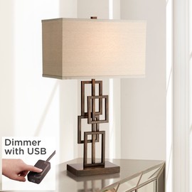 360 Lighting Kory Modern Industrial Table Lamp 29" Tall with USB Charging Port Dark Bronze Brown Rectangular Shade for Bedroom Living Room Nightstand Bedside Night Stand Office Kids Room