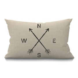 Smooffly 12x20 Inches Pillow Cover Rustic Farmhouse Decor Arrows Pillowcases Cotton Linen North South East West Arrows Throw Pillow Case Cushion Cover for Sofa Couch Bedroom