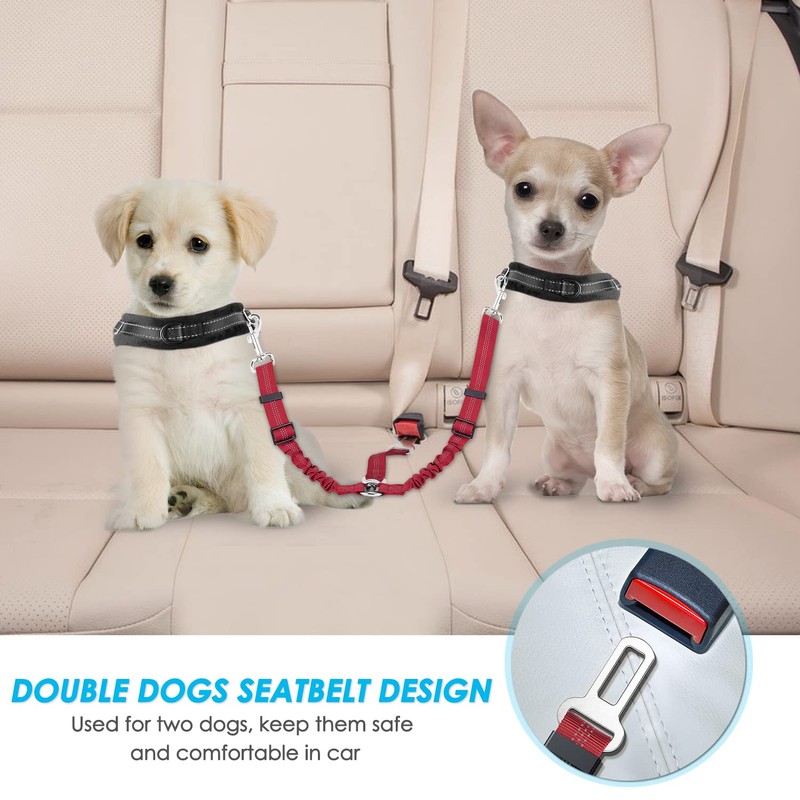 SlowTon Dog Seat Belt, Double Dog Seatbelt Adjustable Vehicle Safety
