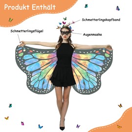 Sundonix Carnival Butterfly Cape for Women, Colourful Carnival Costume, Ideal for Carnival, Fancy Dress and Cosplay (Polyester, Single-Sided Print, Blue and Orange)