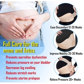 Pregnant belly retraction strap, pregnancy support strap, breathable abdominal support bracket for abdominal, pelvic, lower back and back pain, lightweight belly retraction strap, adjustable 3-in-1 maternity belt