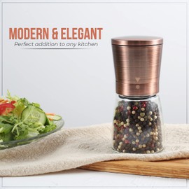 Copper Pepper Grinder or Pepper Mill, Manual Salt Grinder Refillable with Adjustable Coarseness, Black Pepper Grinder Made of Stainless Steel, Himalayan Salt and Sea Salt Grinder