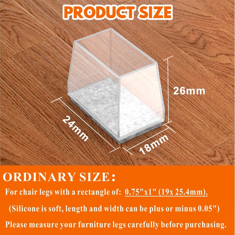 Rectangle Chair Leg Protectors for Hardwood Floors,16 PCS Silicone Covers